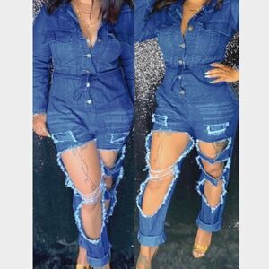 Distressed Denim Jumpsuit
